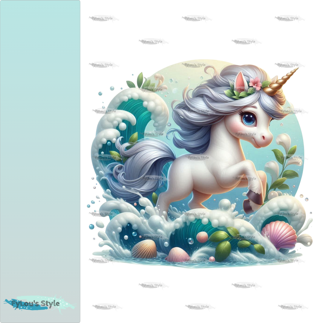 Bügelbild Einhorn in Wasserwelle #2 Fylou's Style