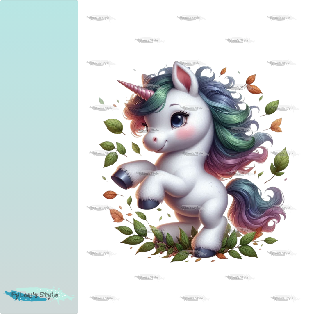 Bügelbild Einhorn mit Blättern #1