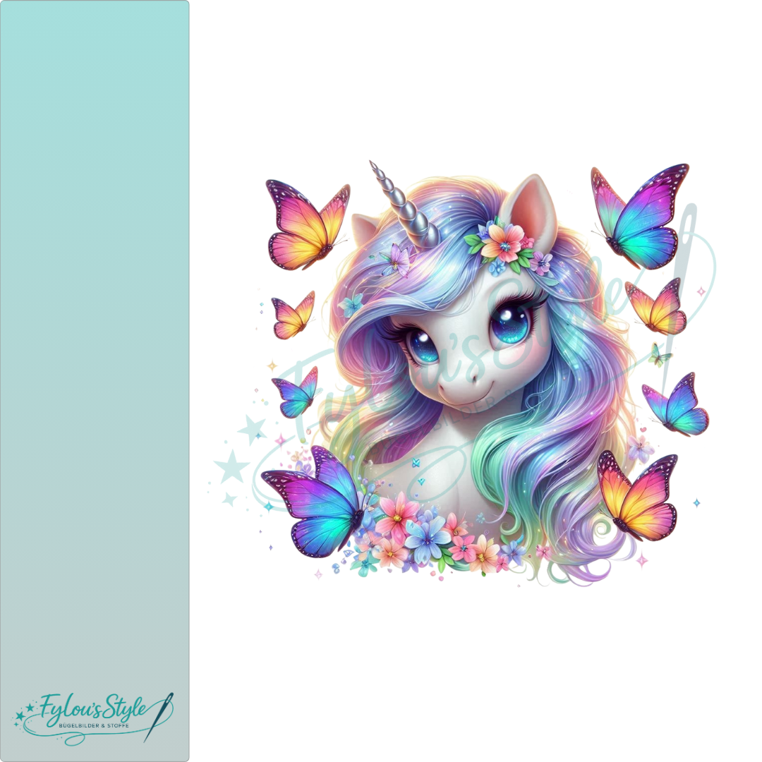 Bügelbild Einhorn mit Schmetterlinge #2