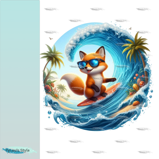 Bügelbild Fuchs auf Surfboard #1 Fylou's Style
