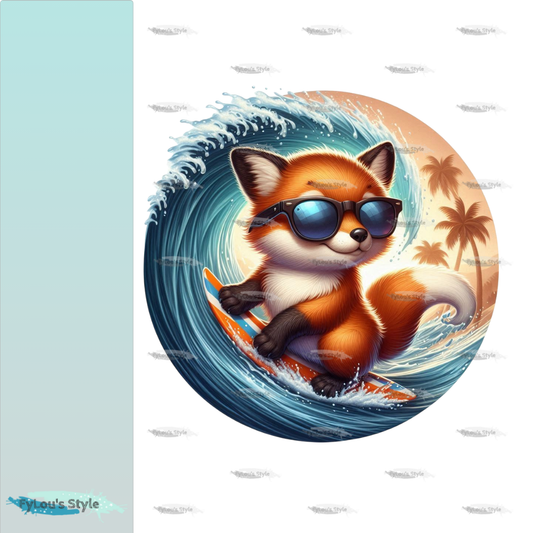 Bügelbild Fuchs auf Surfboard #2 Fylou's Style