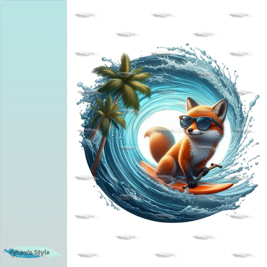 Bügelbild Fuchs auf Surfboard #3 Fylou's Style