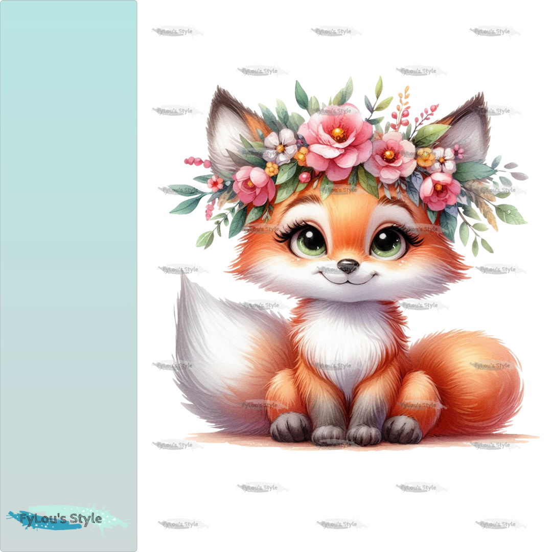 Bügelbild Fuchs mit Blumenkranz Fylou's Style
