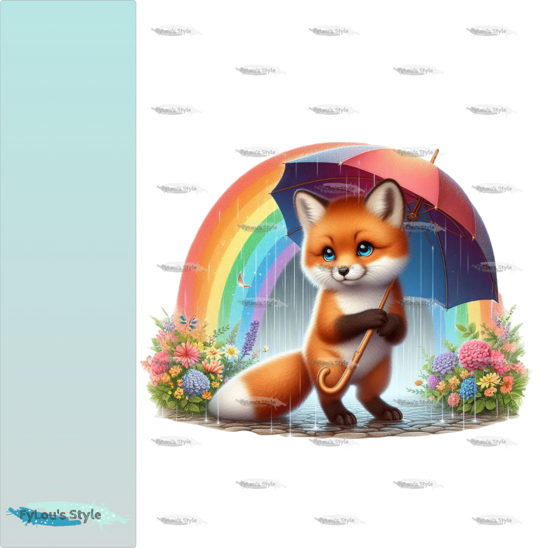 Bügelbild Fuchs mit Regenschirm #1
