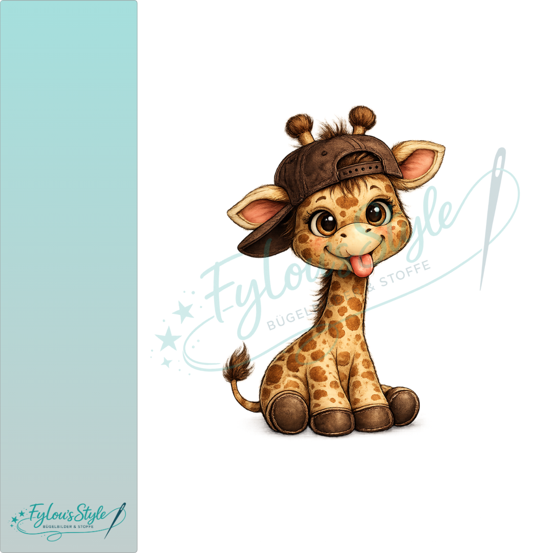 Bügelbild freche Giraffe mit Cap