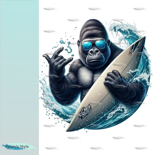 Bügelbild Gorilla mit Surfboard #1 Fylou's Style