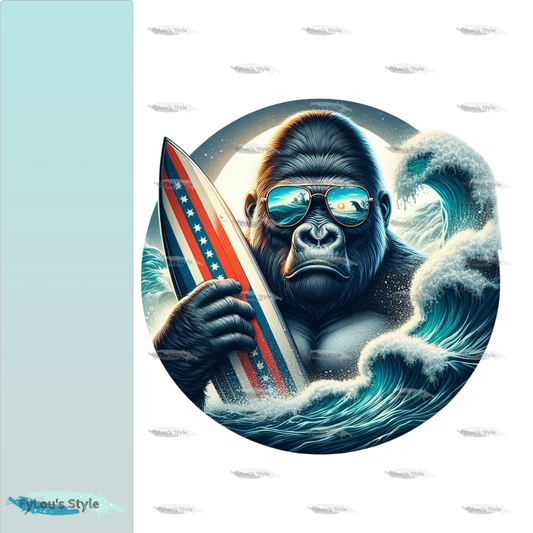 Bügelbild Gorilla mit Surfboard #2 Fylou's Style