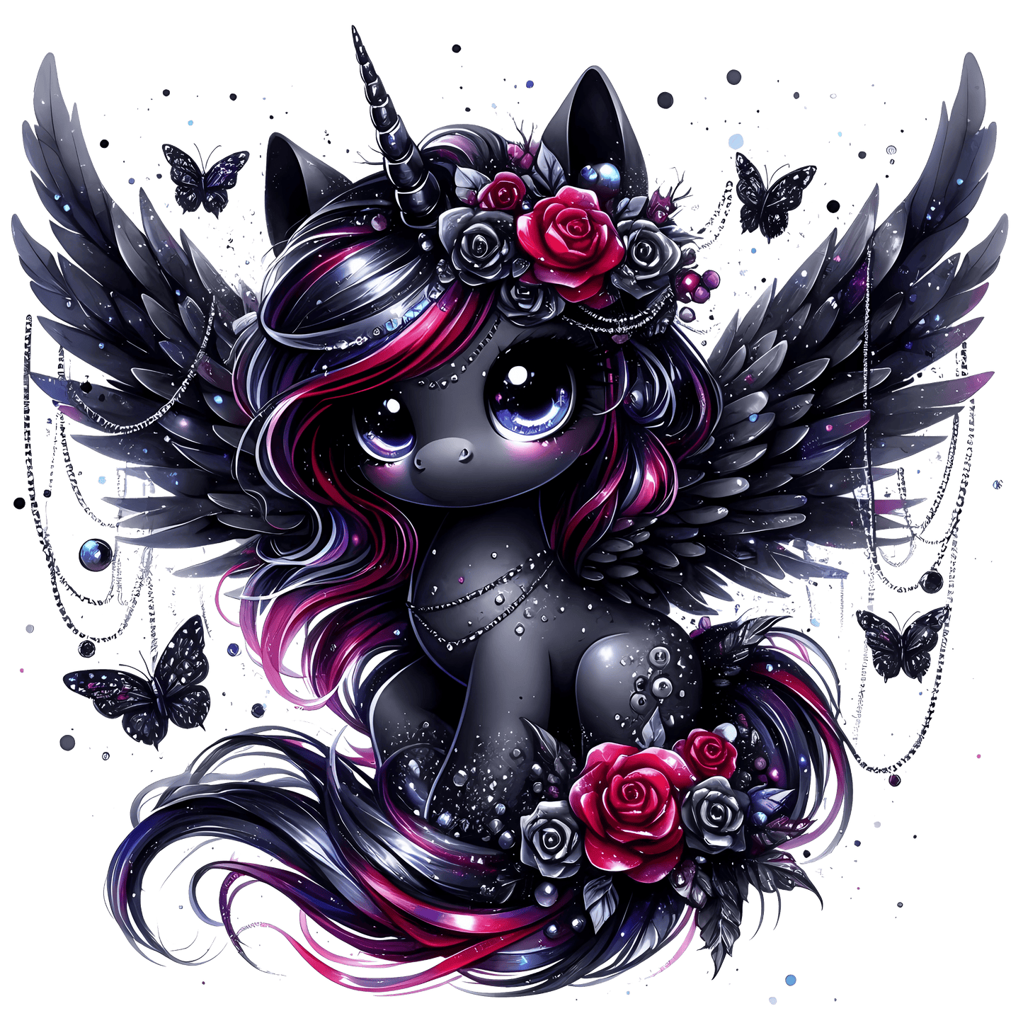 Bügelbild Gothik Einhorn mit Rosen #1