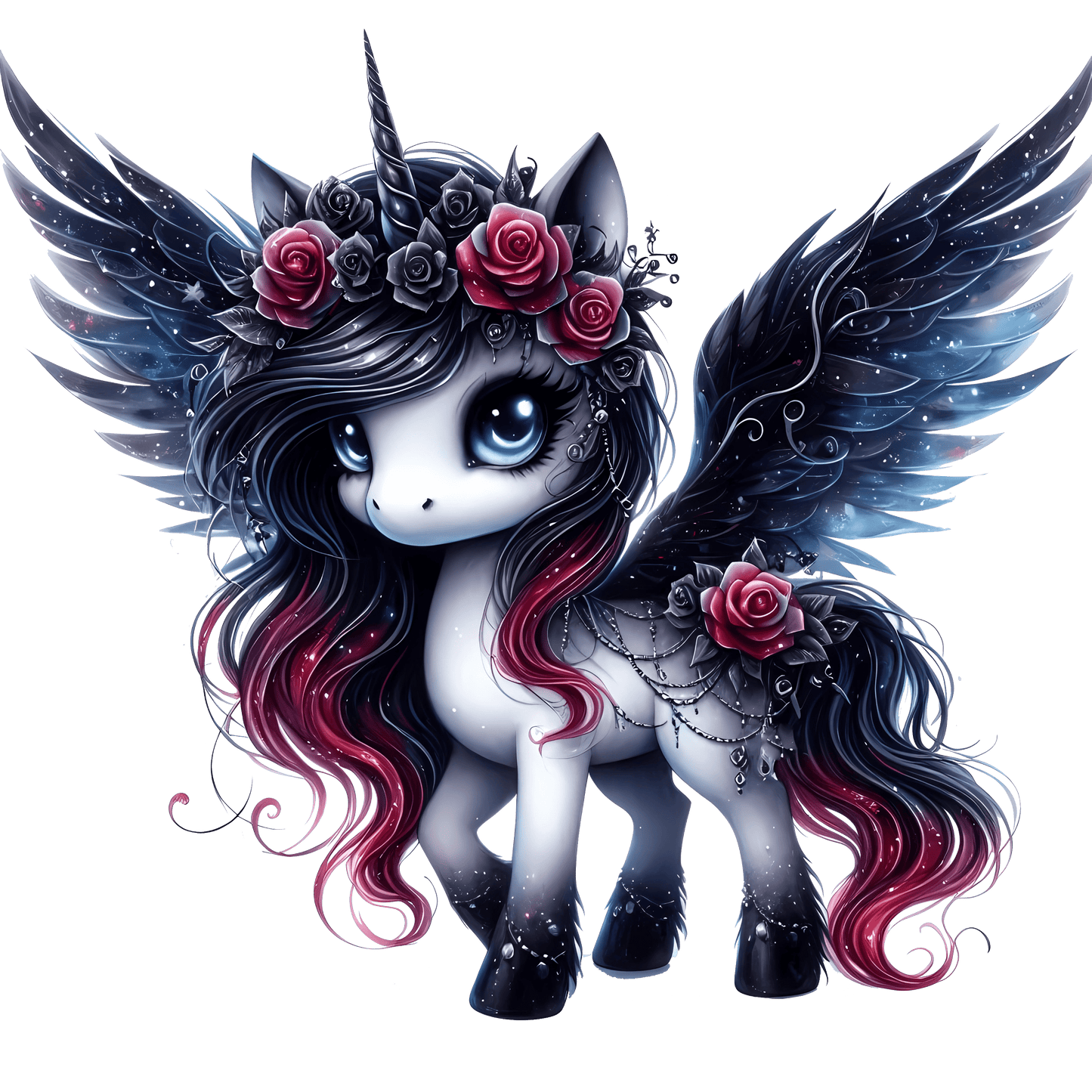 Bügelbild Gothik Einhorn mit Rosen #11