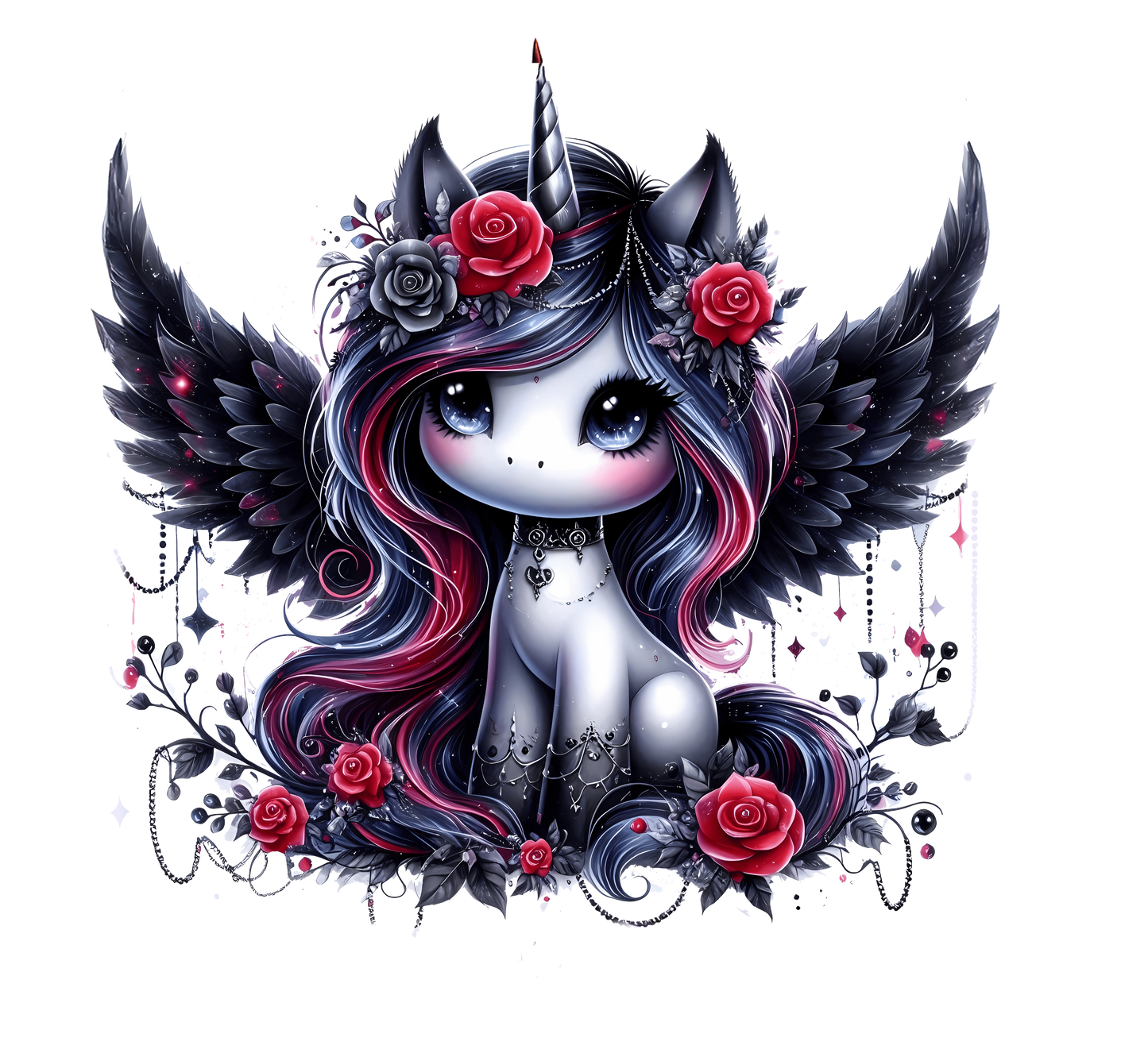 Bügelbild Gothik Einhorn mit Rosen #14