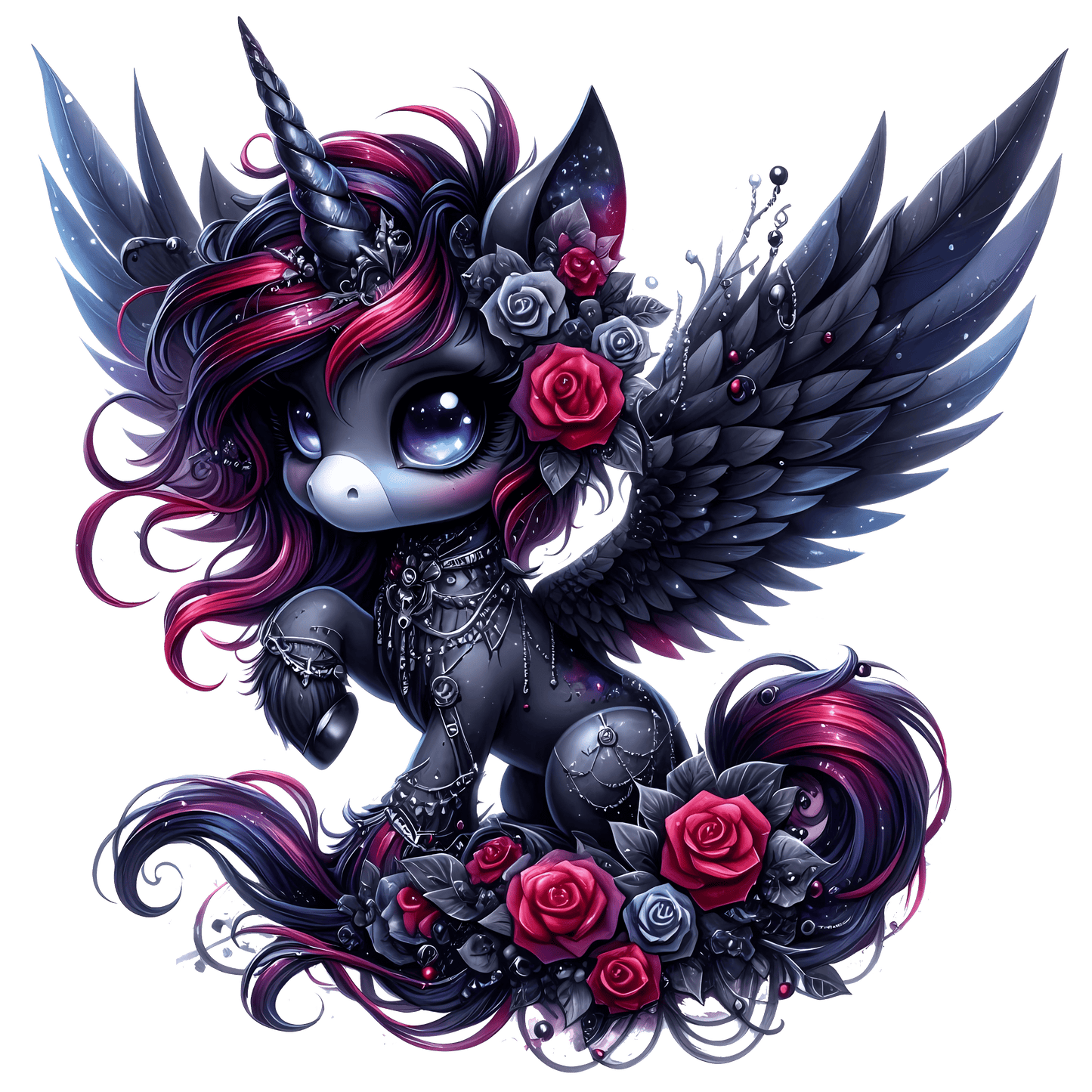 Bügelbild Gothik Einhorn mit Rosen #2
