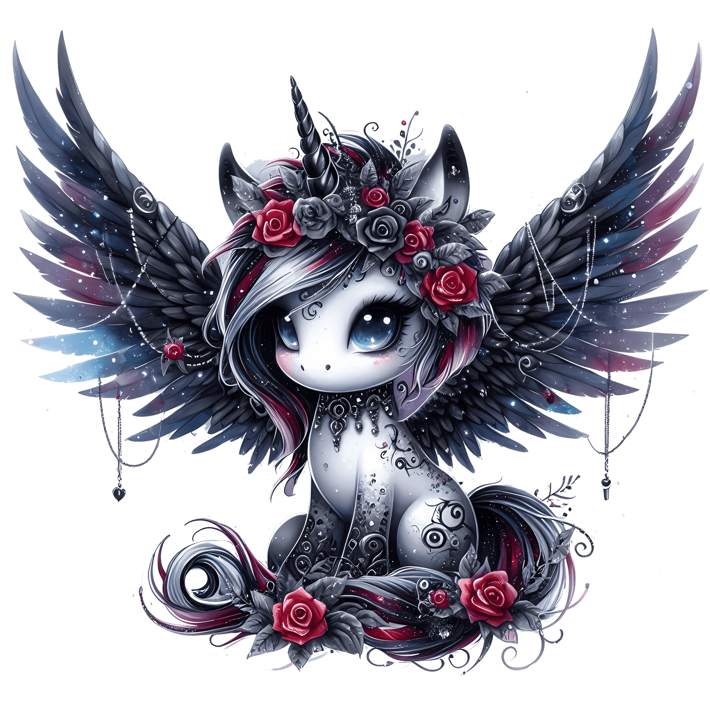 Bügelbild Gothik Einhorn mit Rosen #3