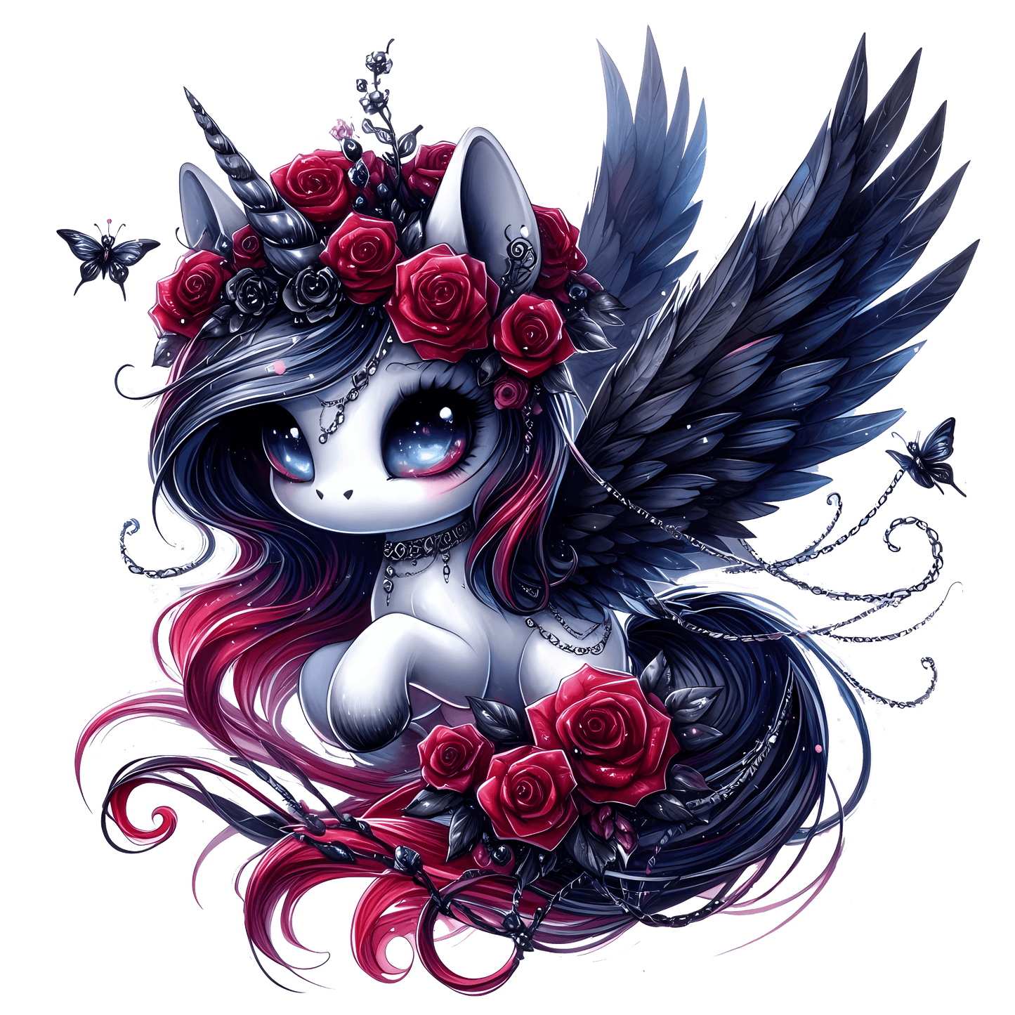 Bügelbild Gothik Einhorn mit Rosen #7
