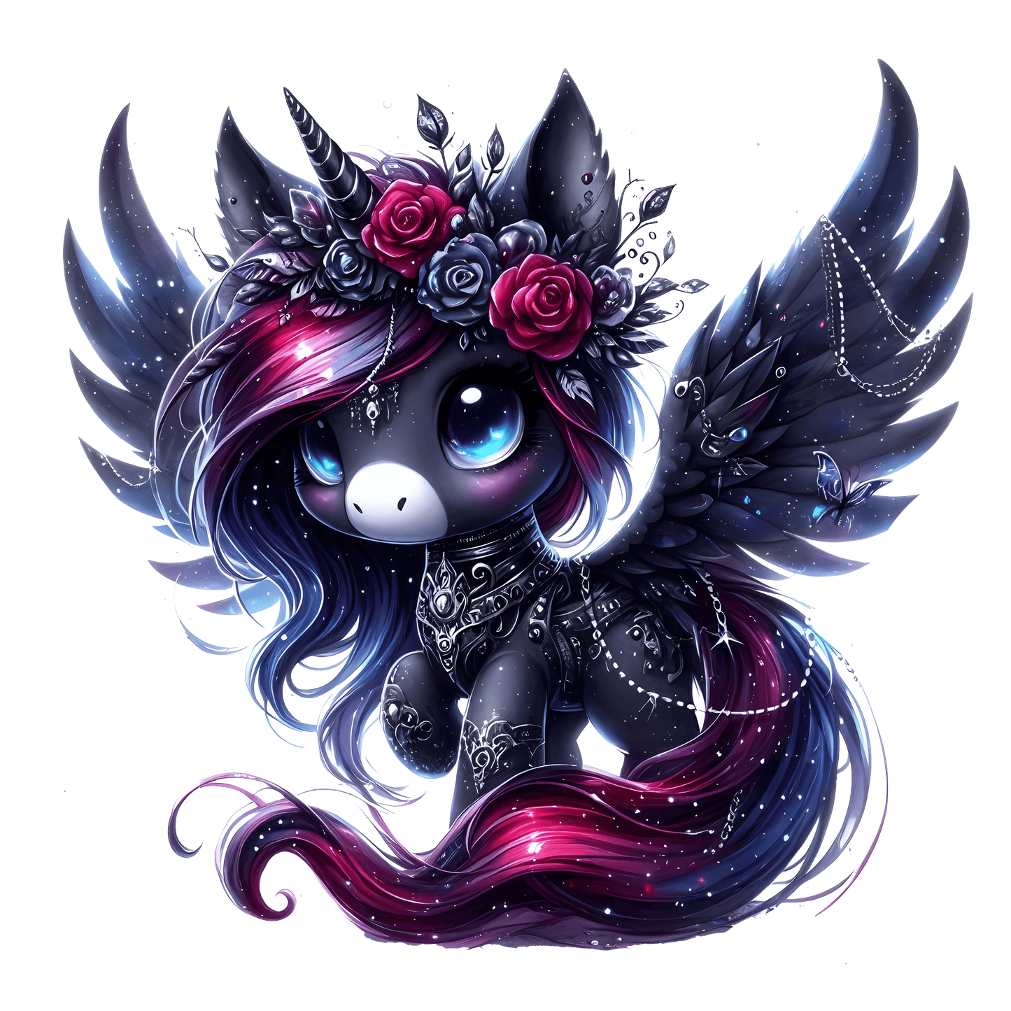 Bügelbild Gothik Einhorn mit Rosen #8