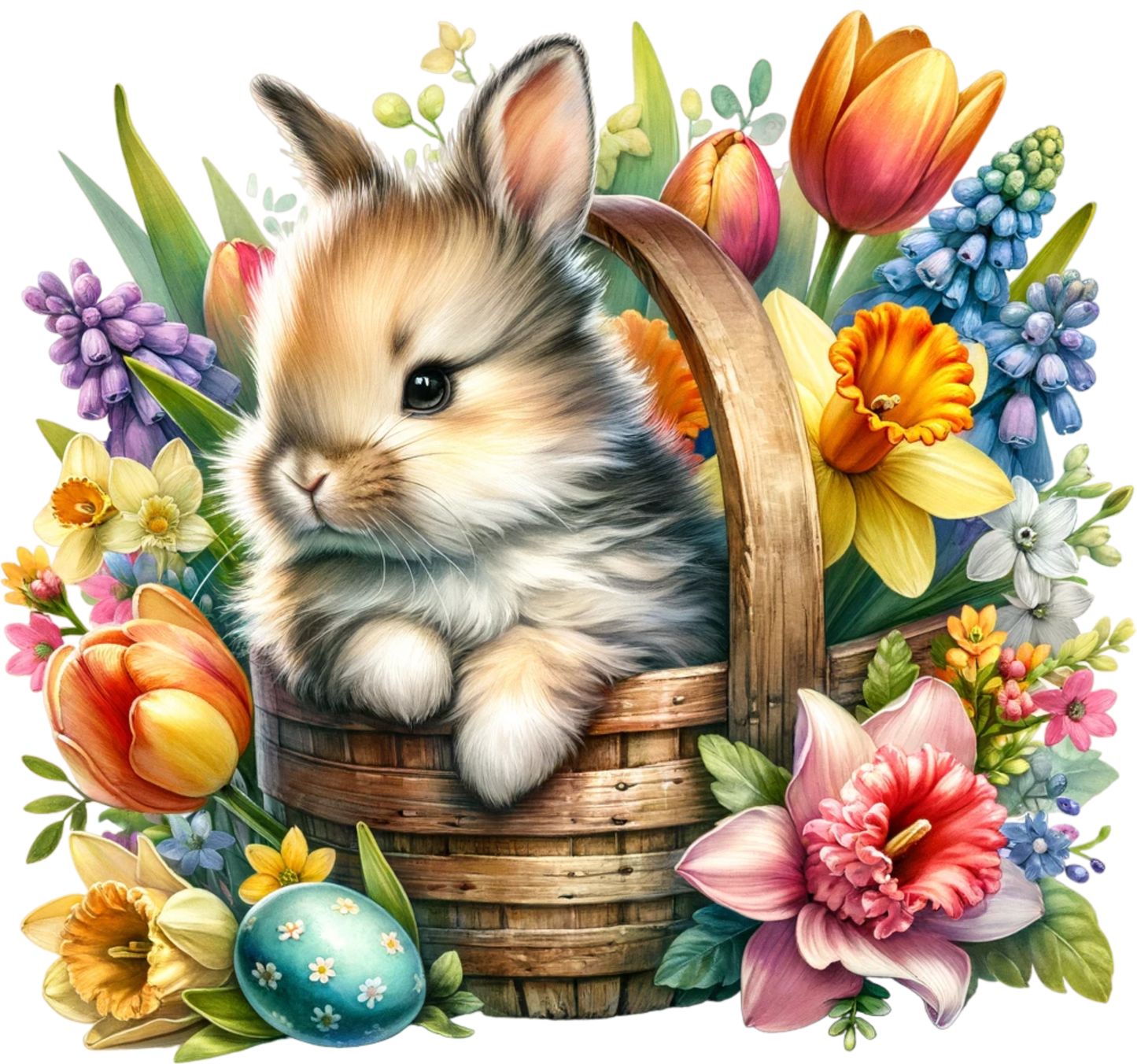 Bügelbild Häschen im Frühlingskorb Fylou's Style