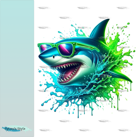 Bügelbild Hai mit Sonnenbrille Splash #1 Fylou's Style