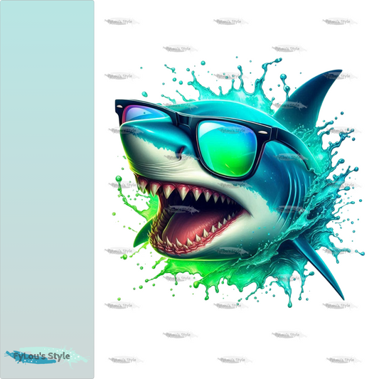 Bügelbild Hai mit Sonnenbrille Splash #2 Fylou's Style