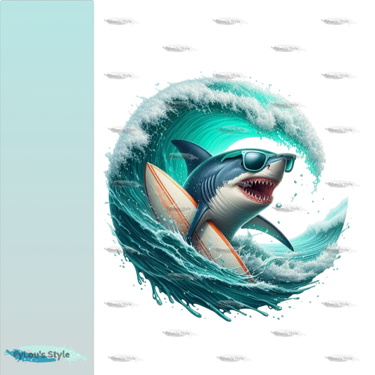Bügelbild Hai mit Surfboard Fylou's Style