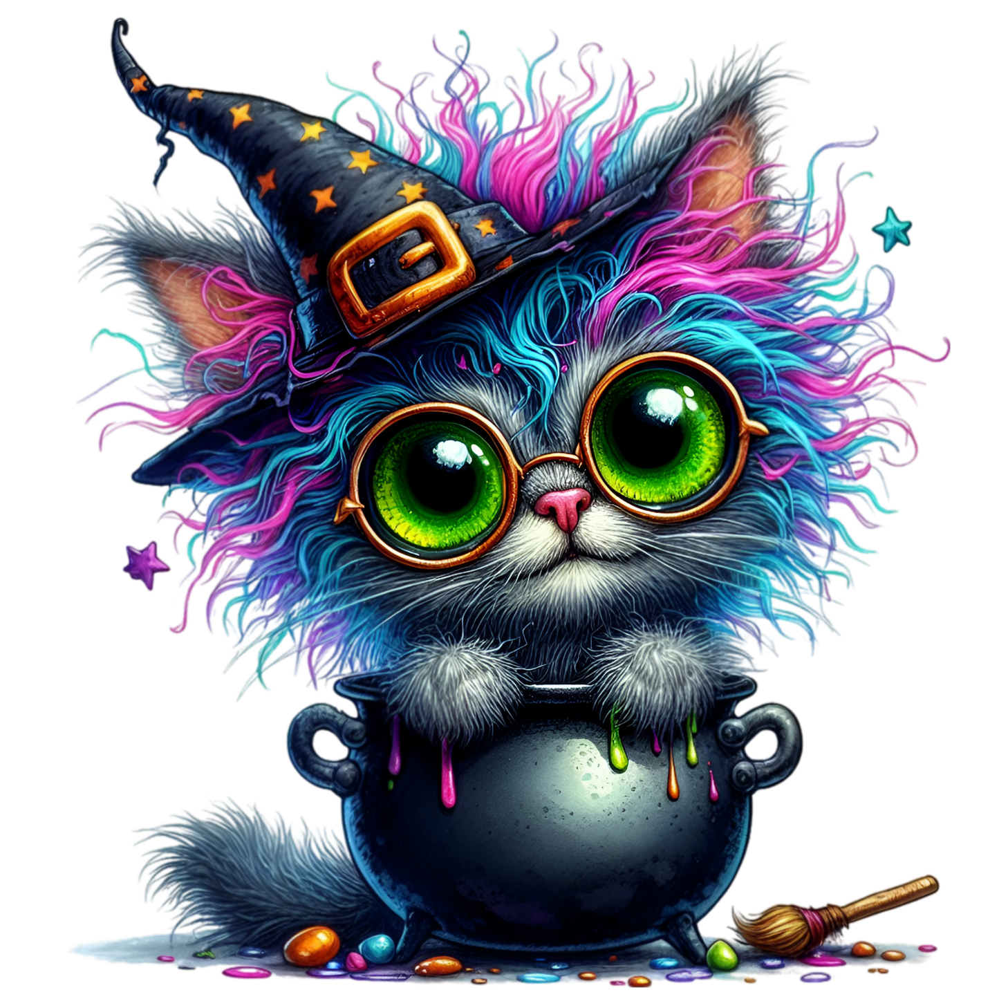 Bügelbild Halloween Katze mit Hut #10