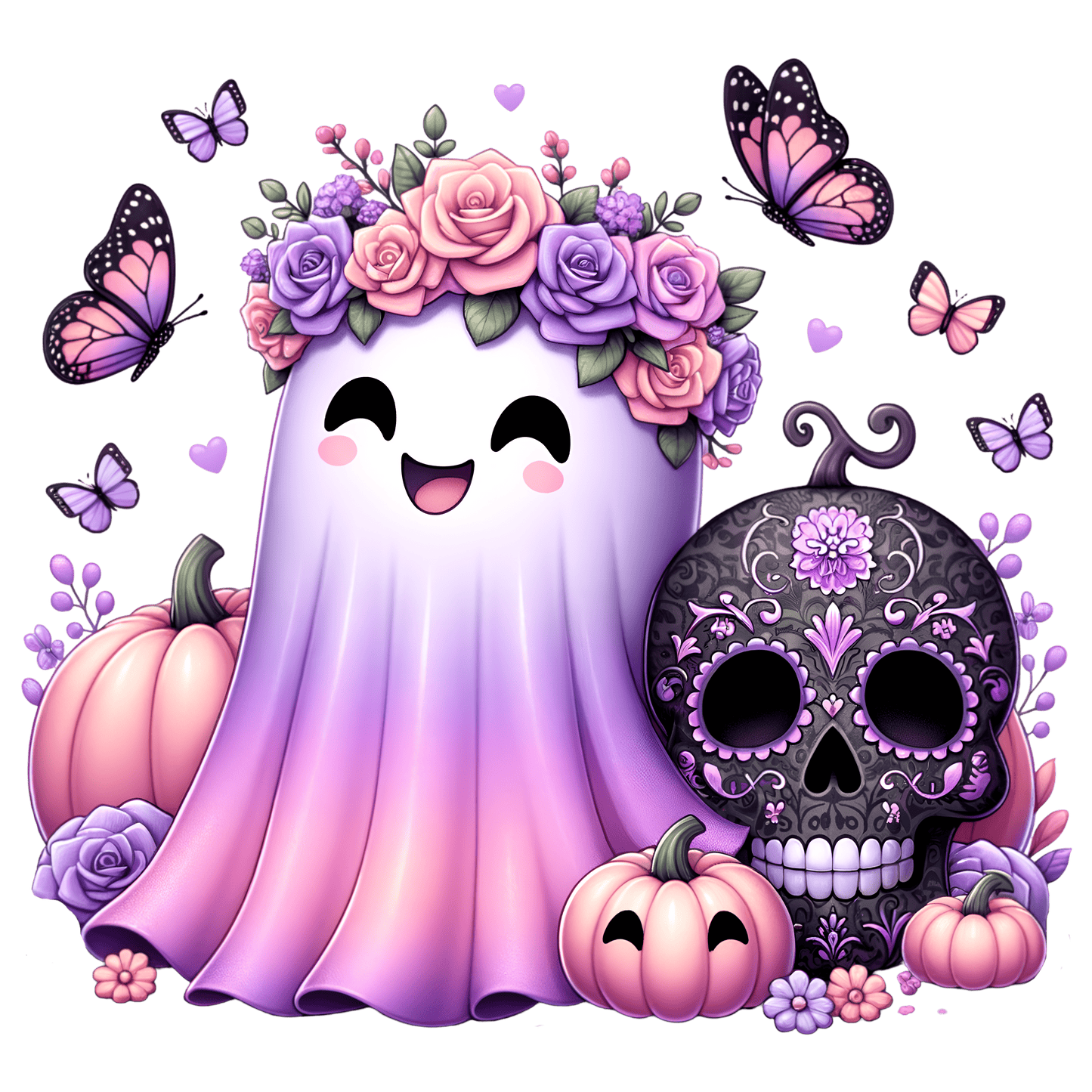 Bügelbild Halloween Pink Skull Ghost
