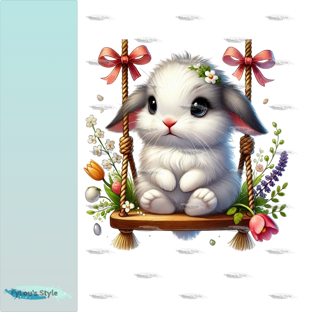 Bügelbild Hase auf Schaukel #2 Fylou's Style