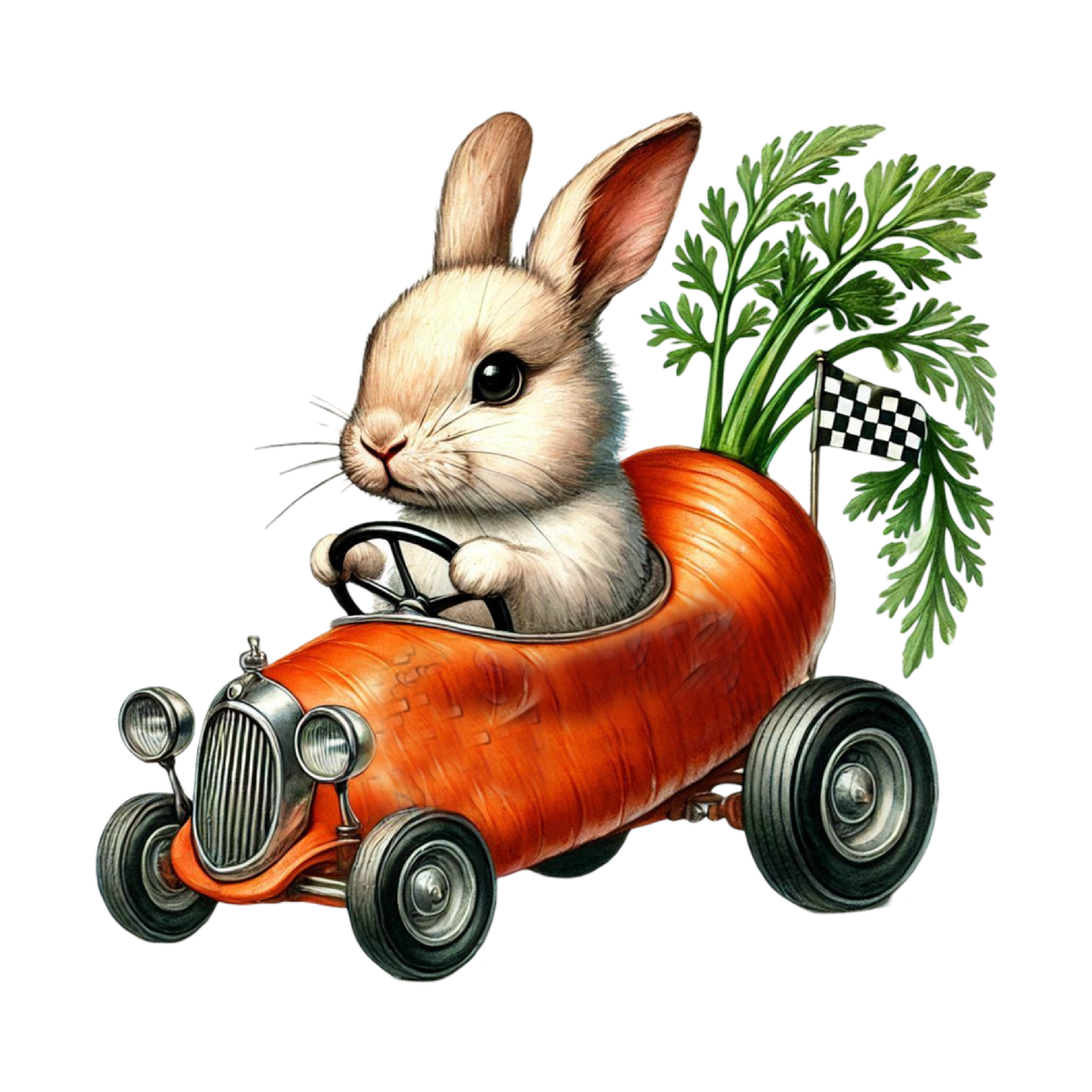 Bügelbild Hase in Karottenauto Fylou's Style