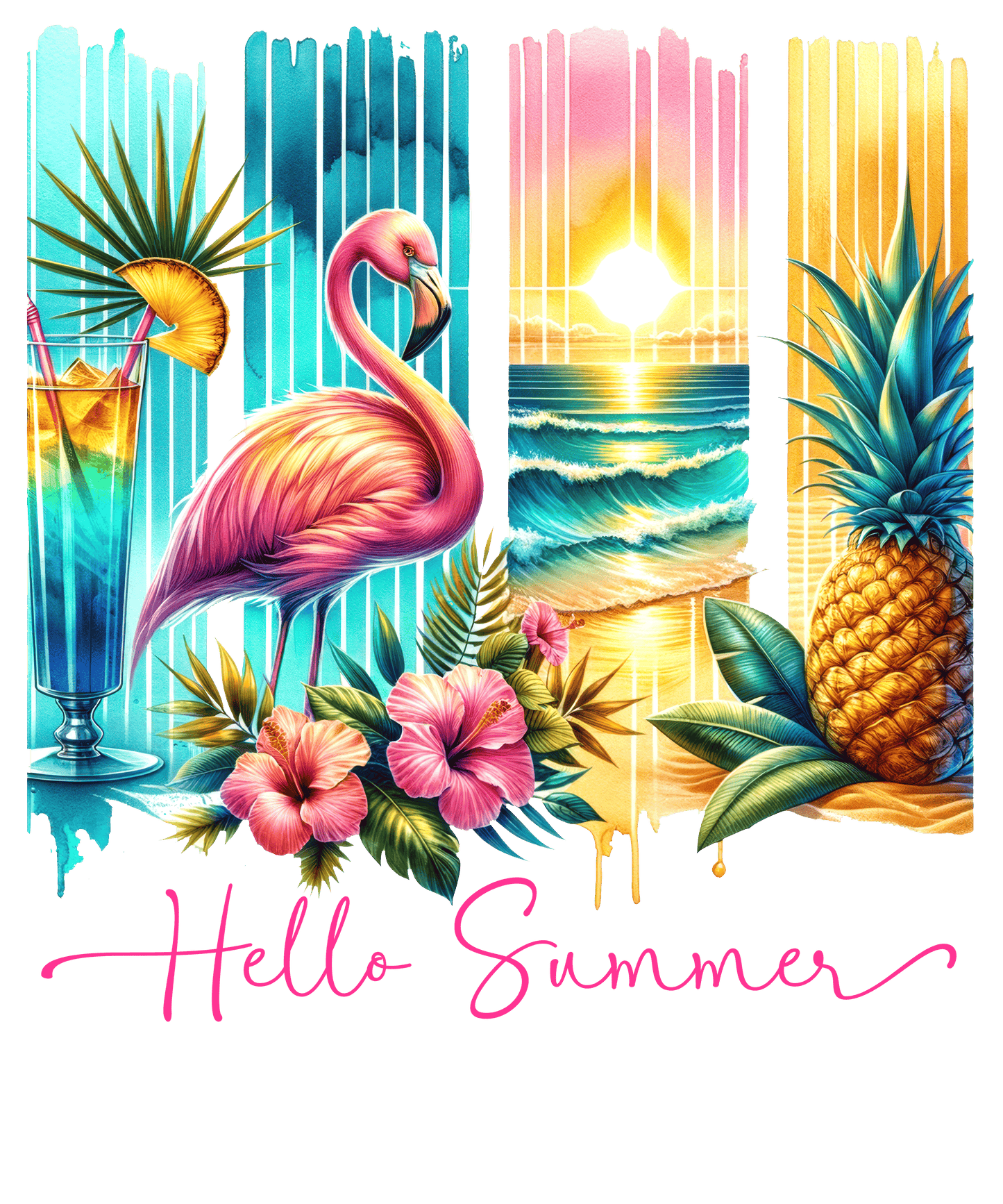 Bügelbild Streifen Motivwelt "Hello Summer Flamingo"