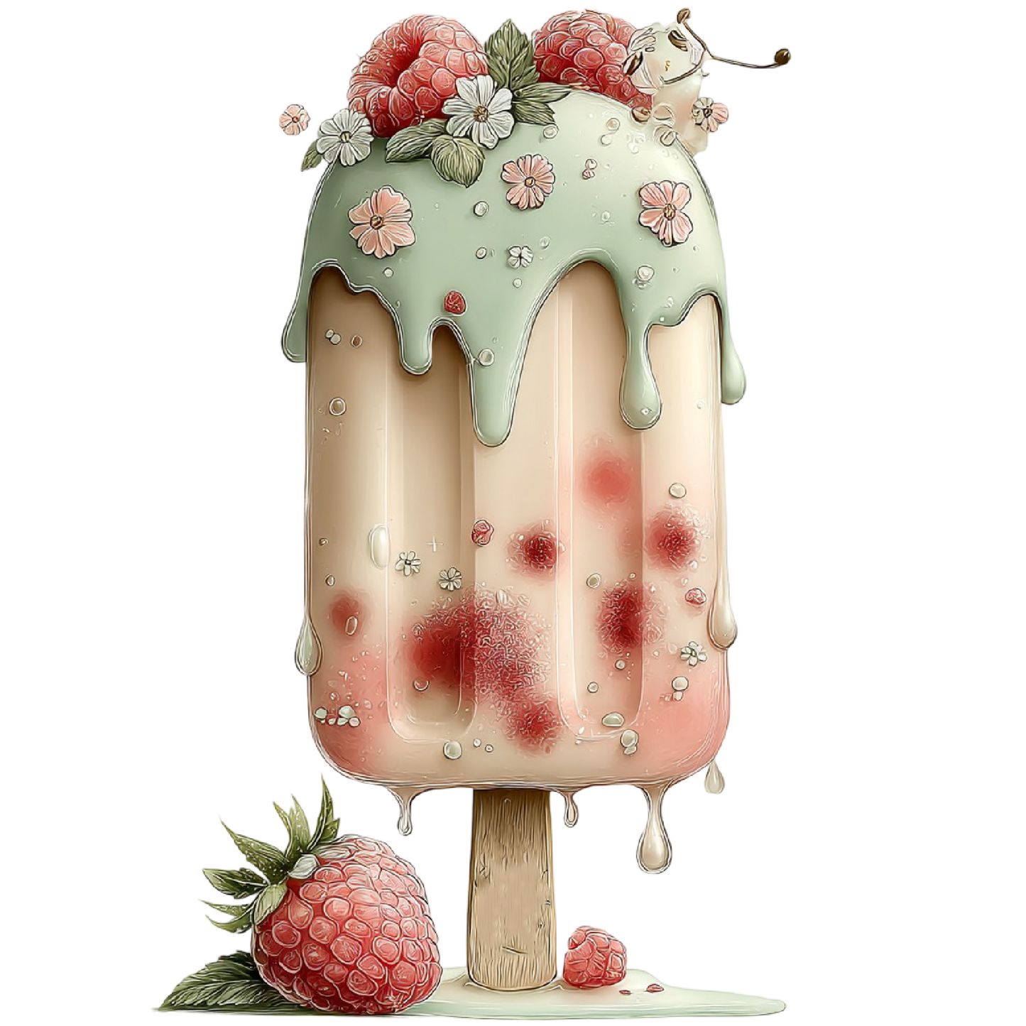 Bügelbild Himbeer Eis