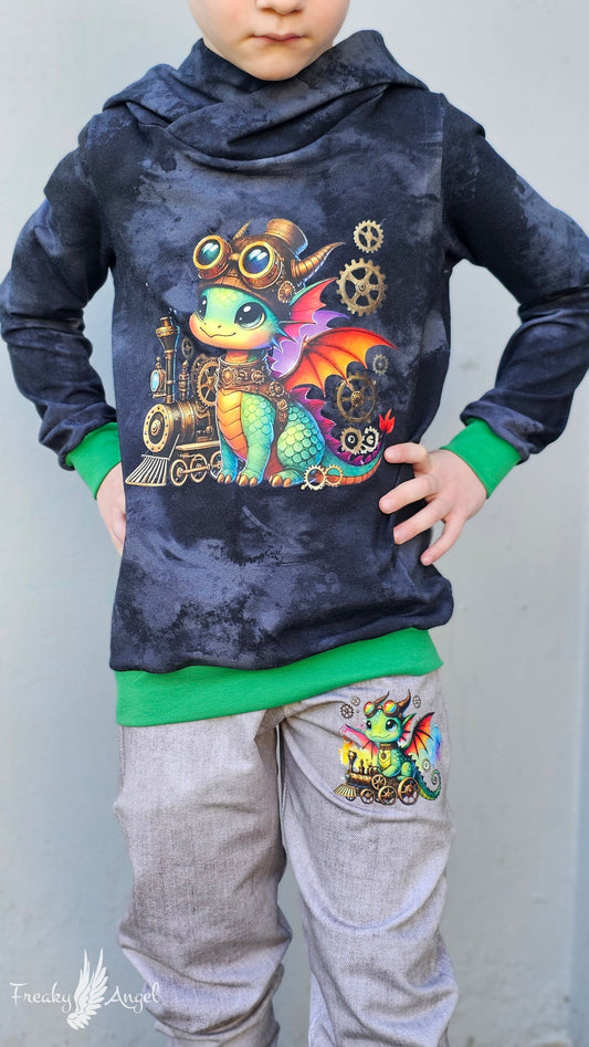 Bügelbild kleiner Steampunk Drache mit Eisenbahn #2 Fylou's Style