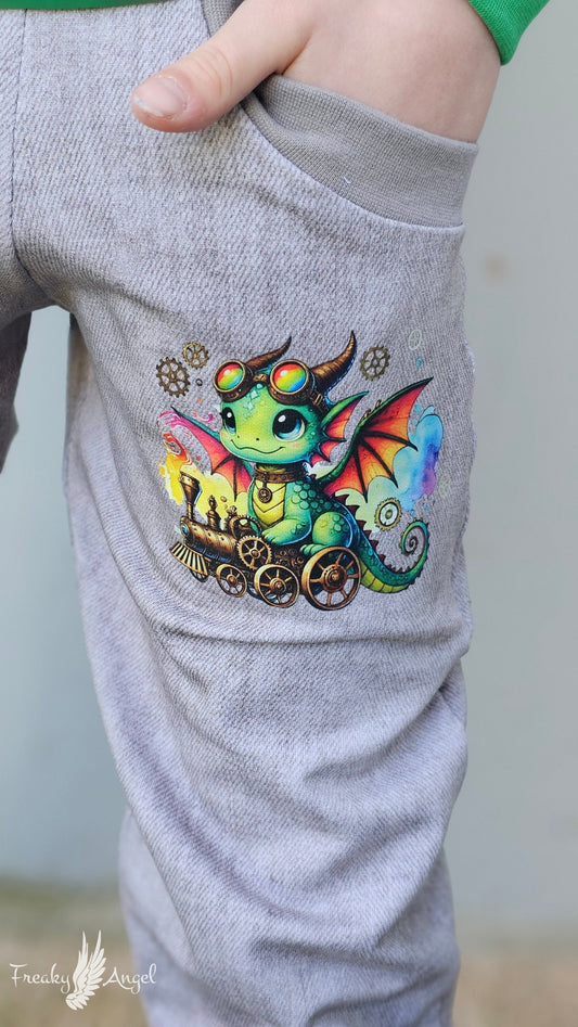 Bügelbild kleiner Steampunk Drache mit Eisenbahn #1 Fylou's Style