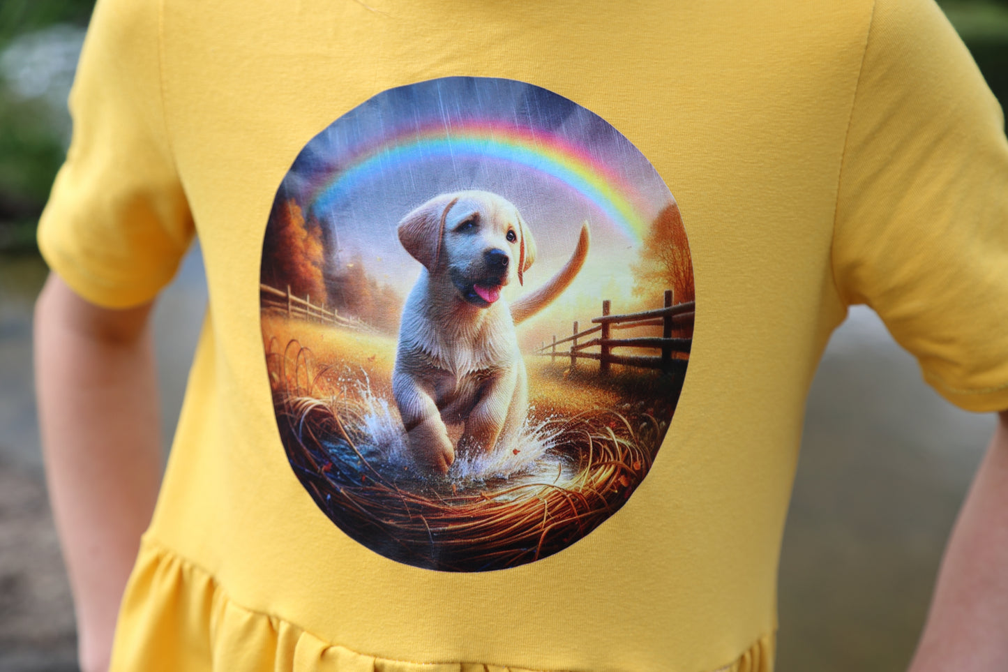 Bügelbild Golden Retriever unterm Regenbogen #2