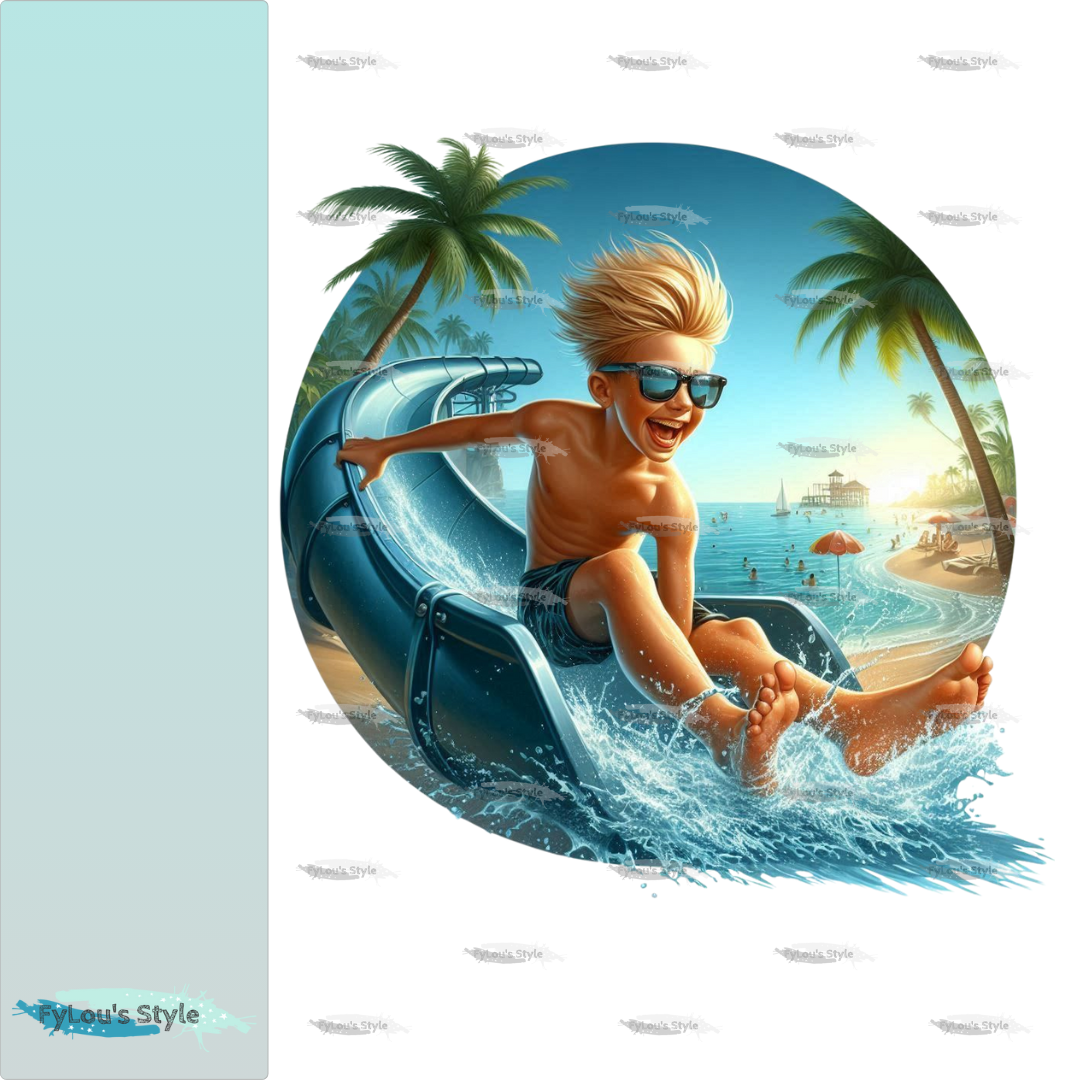 Bügelbild Junge auf Wasserrutsche #2 Fylou's Style
