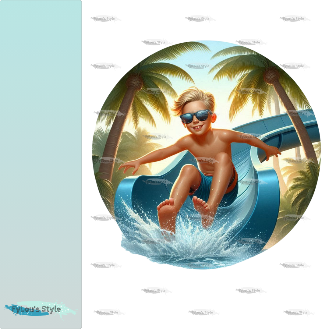 Bügelbild Junge auf Wasserrutsche #4 Fylou's Style