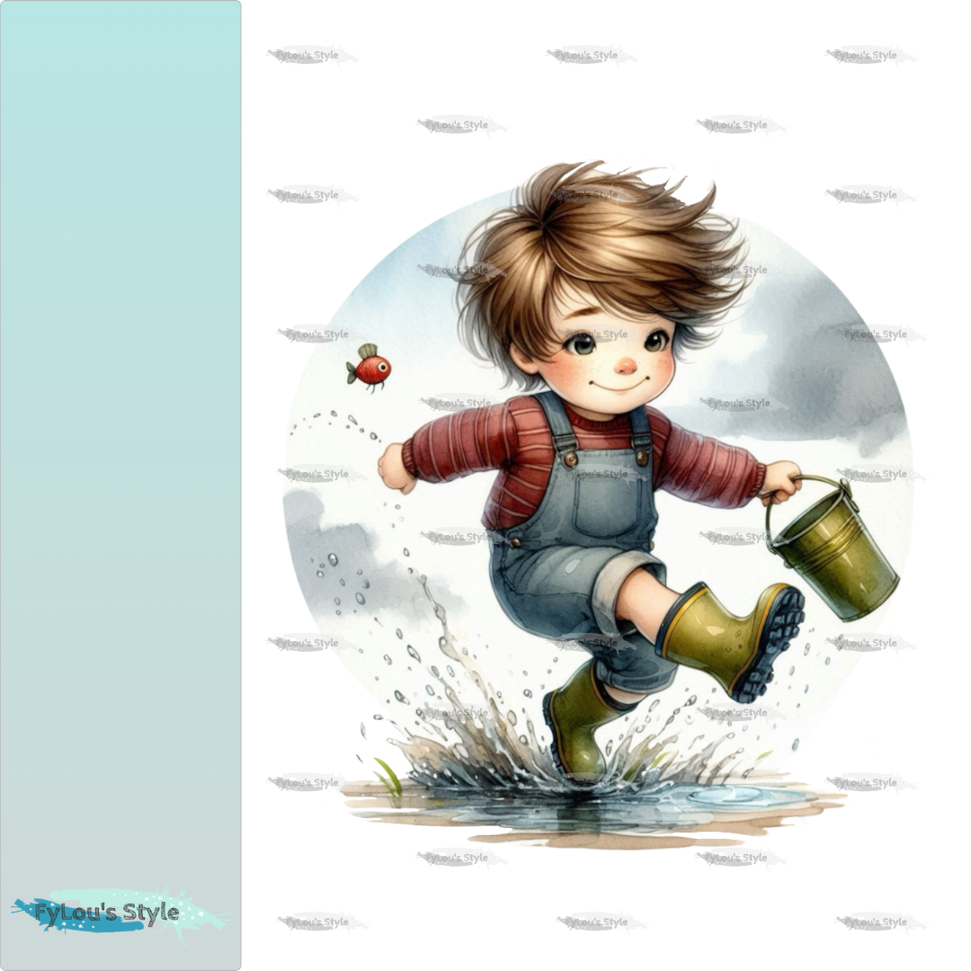Bügelbild Junge springt in Pfütze #3