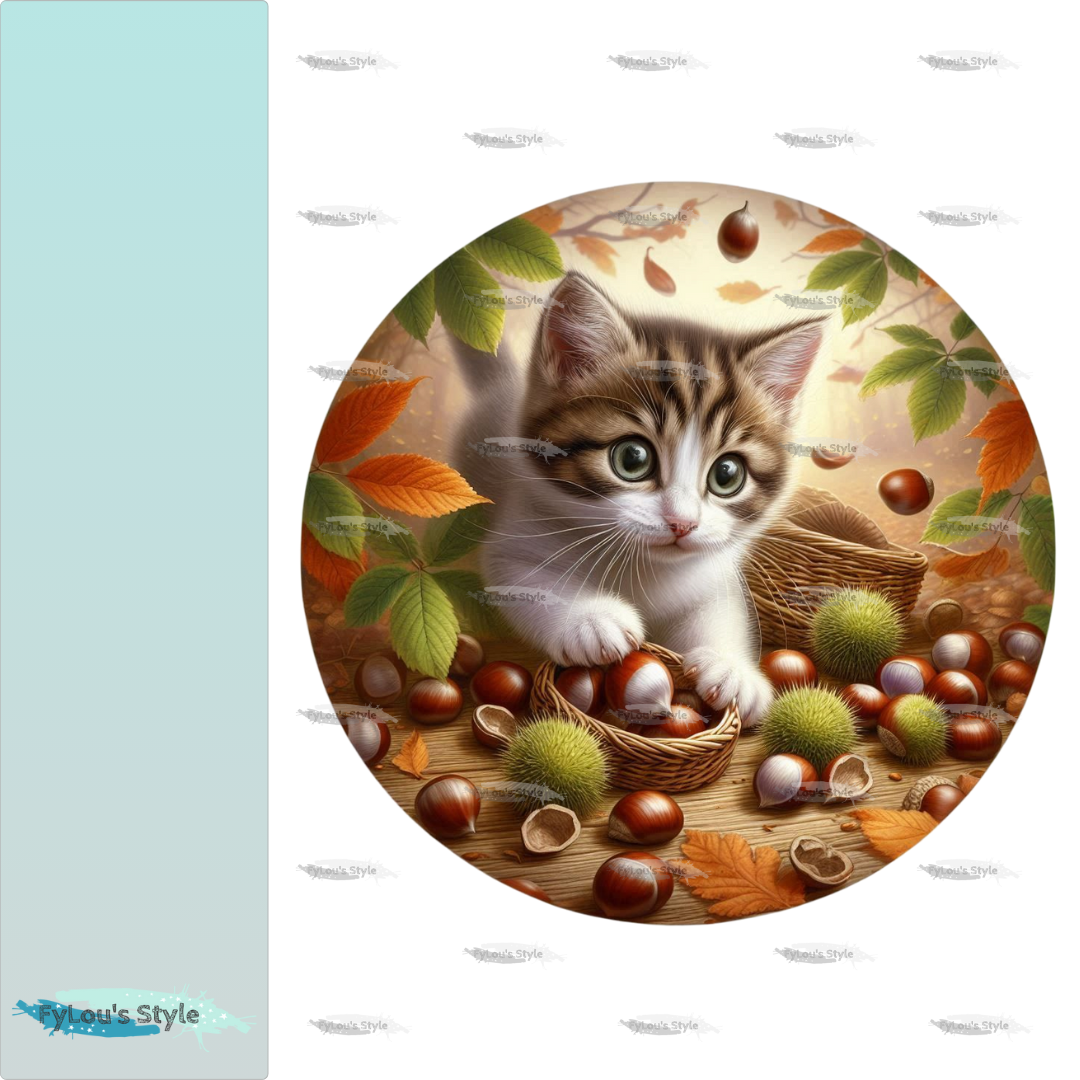 Bügelbild Katze mit Kastanien #2