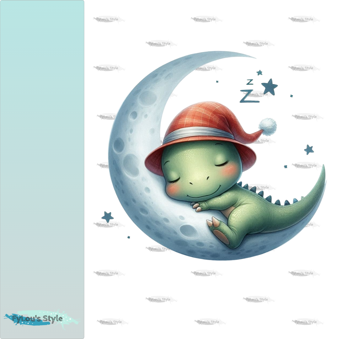 Bügelbild kleiner Dino schlafend auf dem Mond #6 Fylou's Style