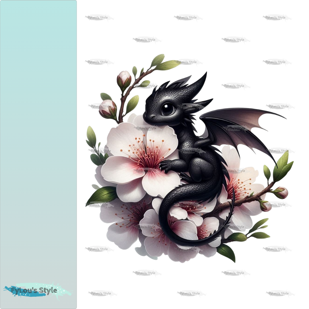 Bügelbild Kleiner Drache in Kirschblüte Fylou's Style
