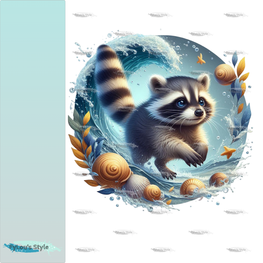 Bügelbild Kleiner Waschbär in Wasserwelle #6 Fylou's Style