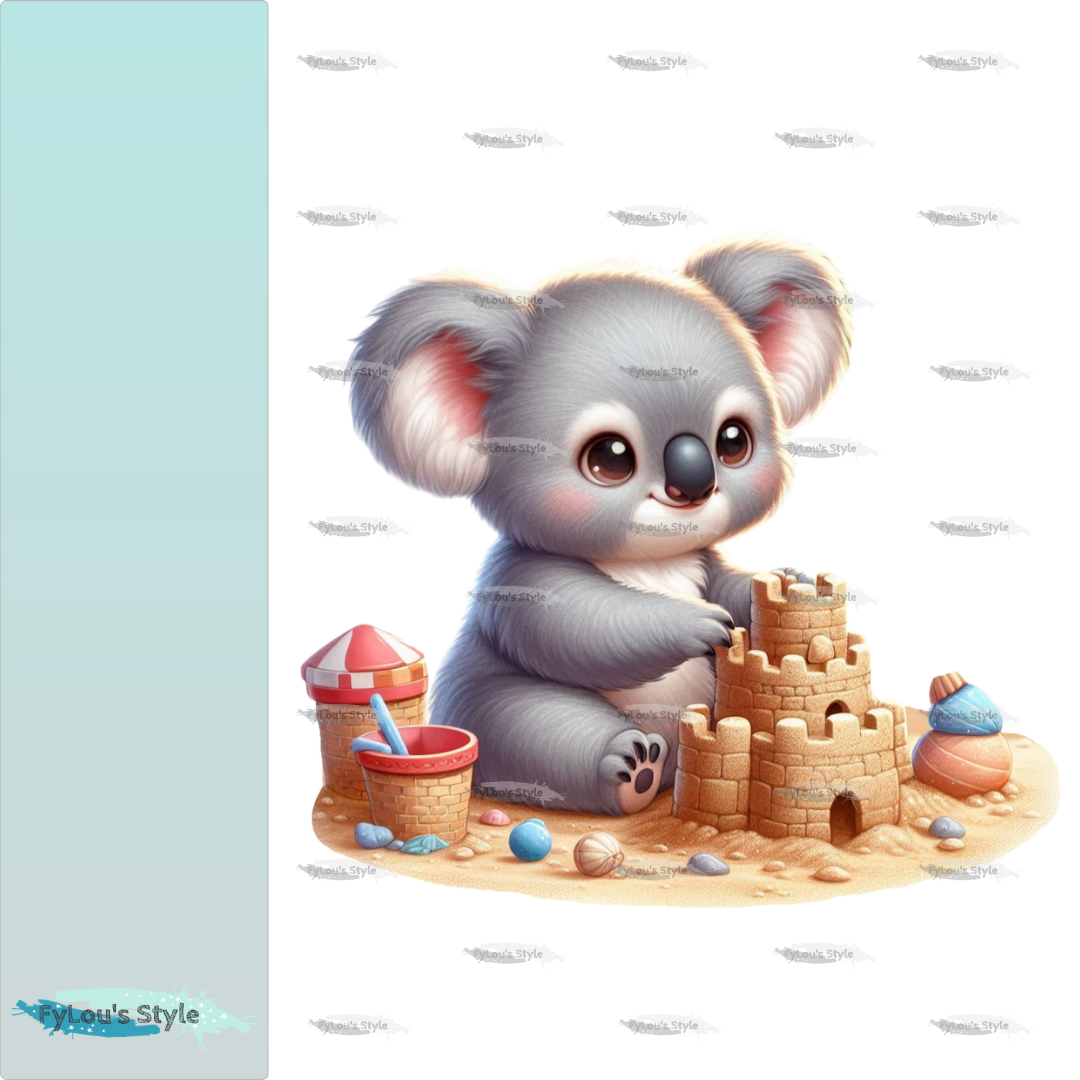 Bügelbild Koala Mädchen baut Sandburg #3 Fylou's Style