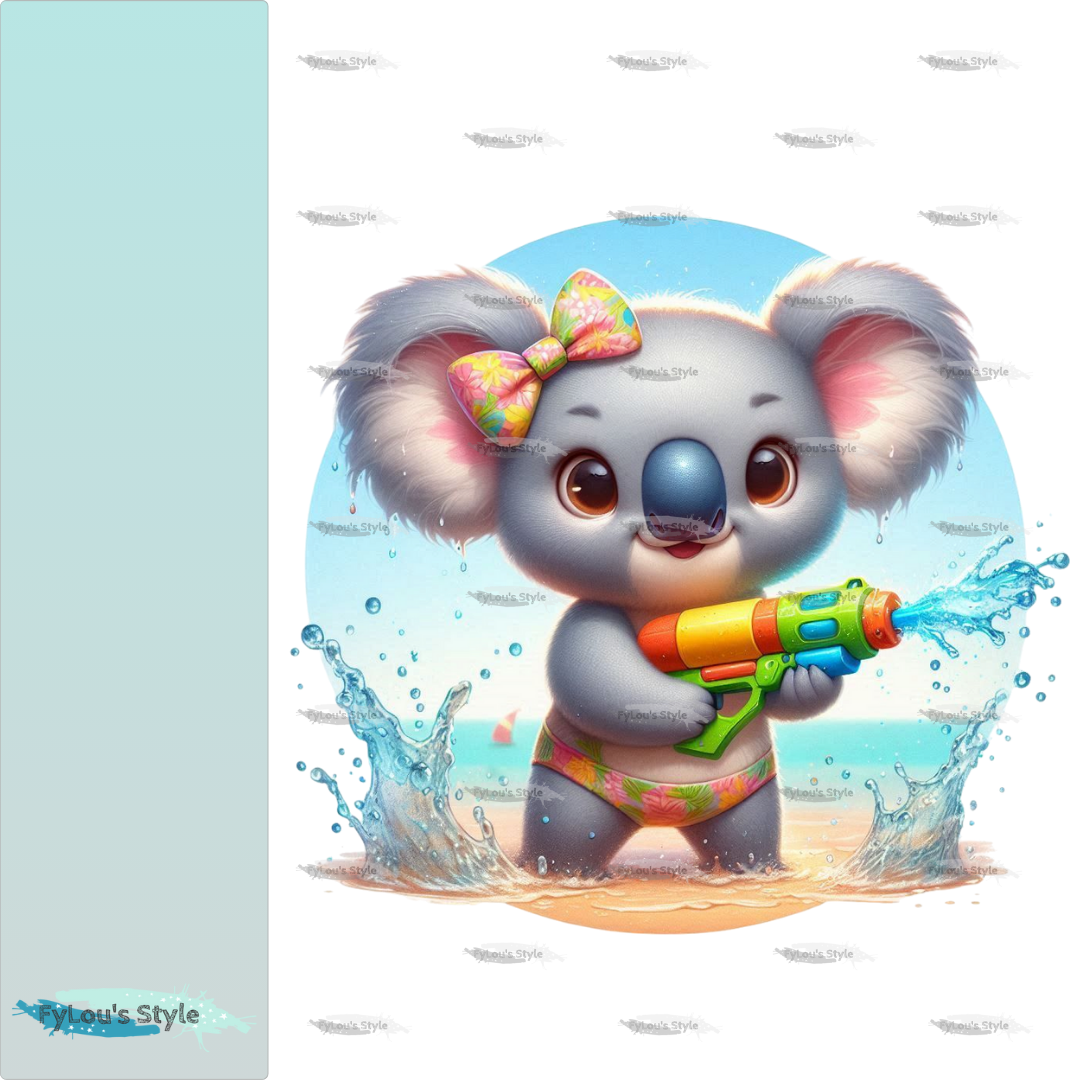 Bügelbild Koala Mädchen mit Wasserspritzpistole #1 Fylou's Style