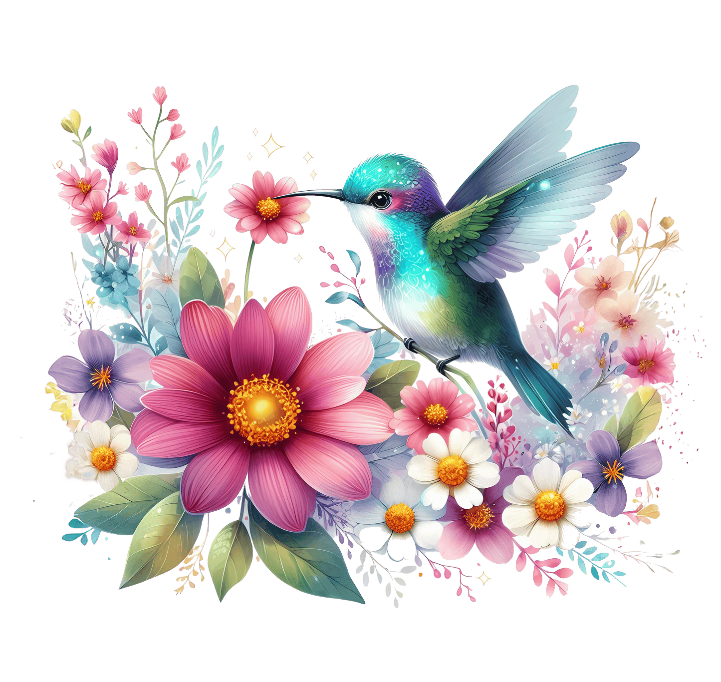 Bügelbild Kolibri Blumen #4 Fylou's Style