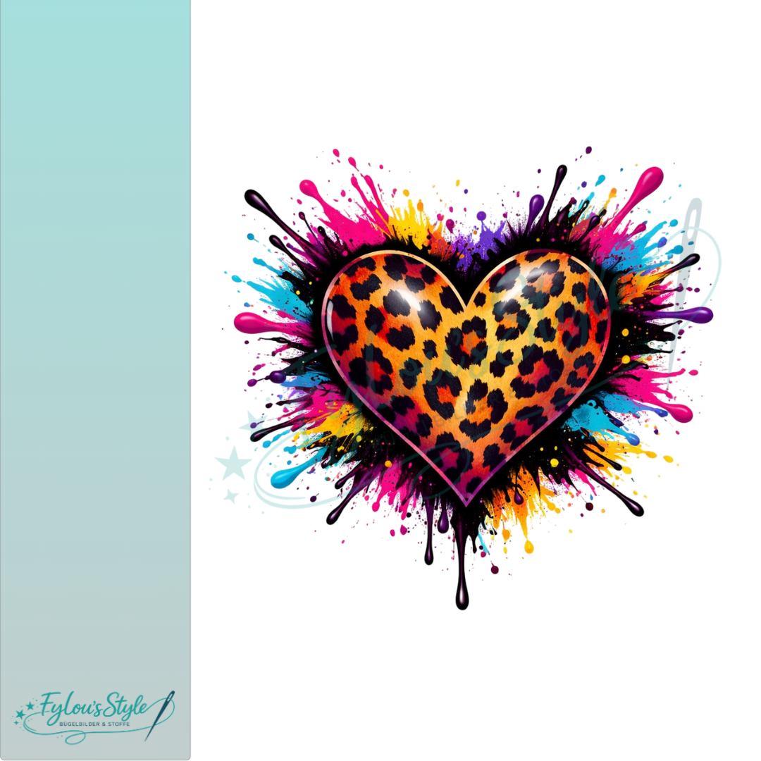 Bügelbild Leo Splash Herz bunt