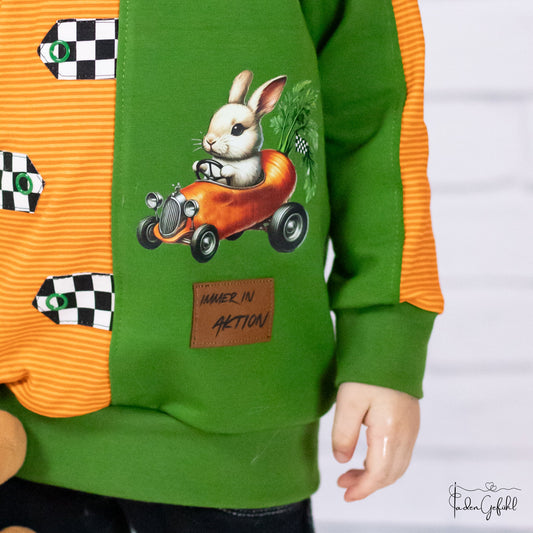 Bügelbild Hase in Karottenauto Fylou's Style