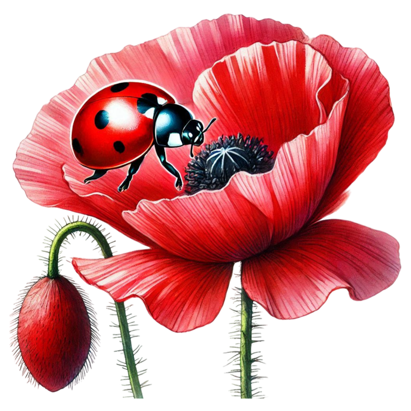 Bügelbild Marienkäfer im Mohn Fylou's Style