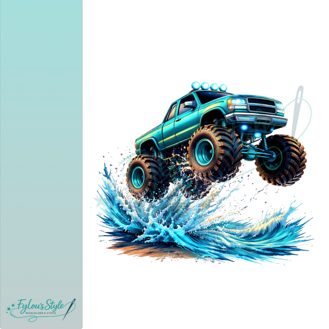 Bügelbild Monstertruck Springt mit/ohne Text