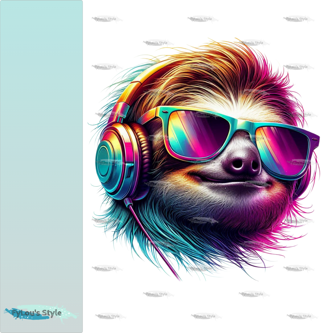 Bügelbild Musik Faultier bunt Fylou's Style