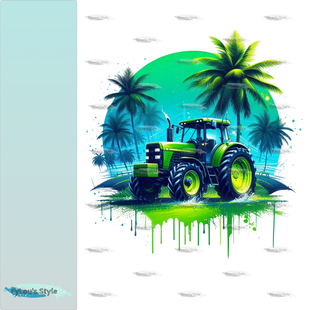 Bügelbild Neon Traktor im Paradies Fylou's Style