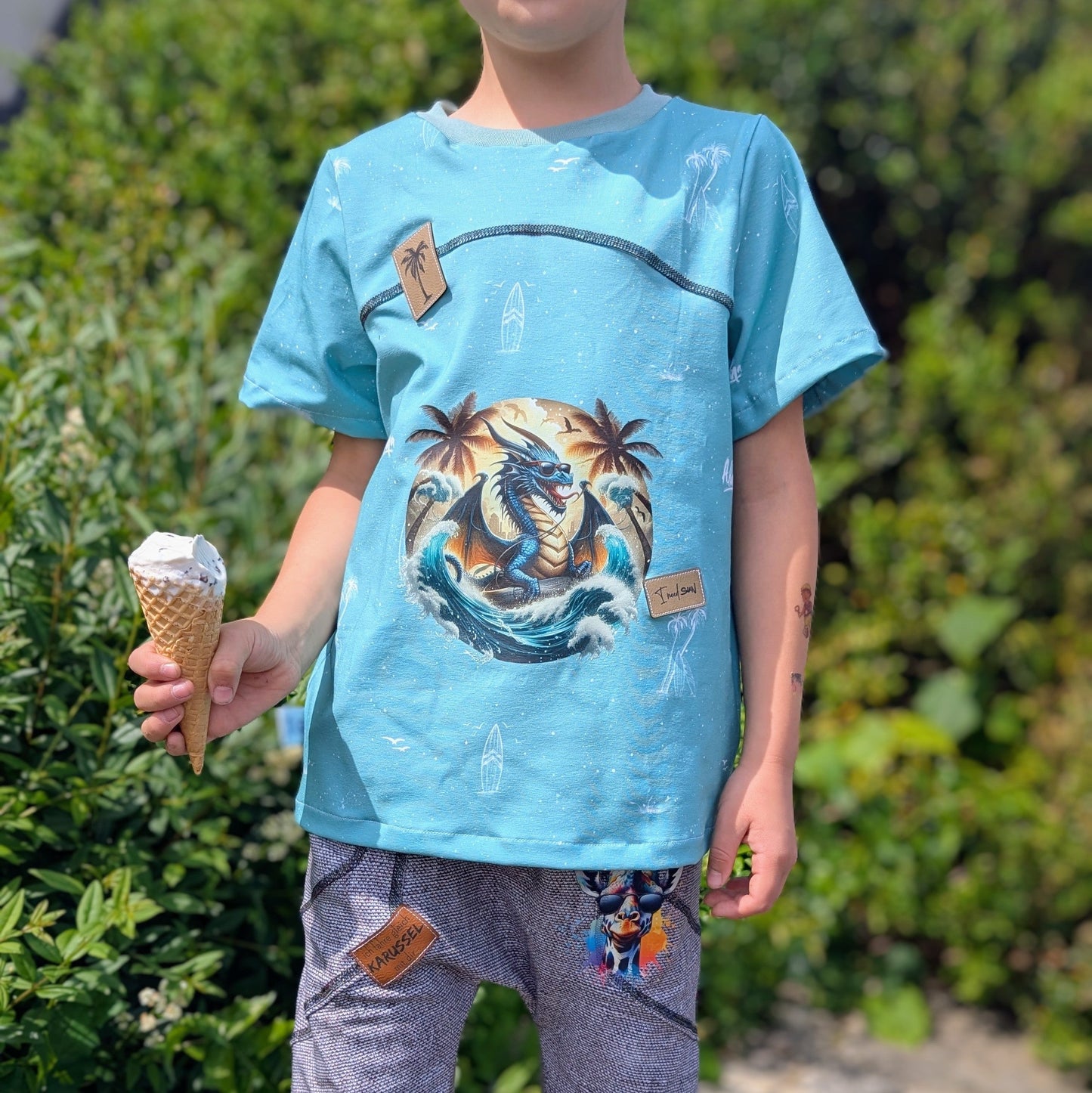 Bügelbild Drache mit Surfboard Fylou's Style
