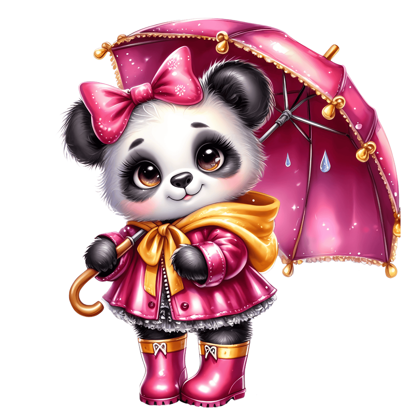 Bügelbild Panda Mädel im Regen #13