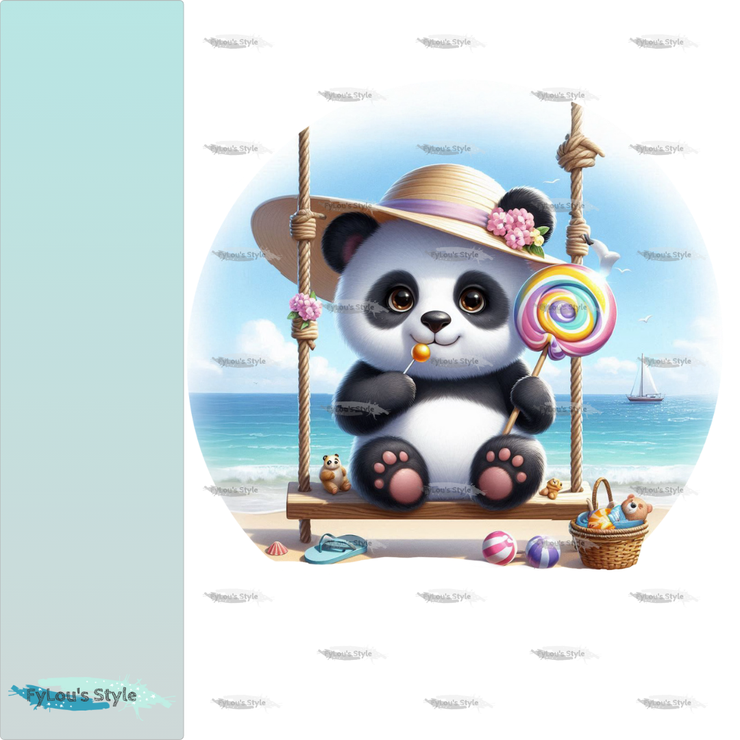 Bügelbild Panda auf Schaukel am Strand #1 Fylou's Style